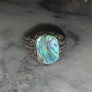 Sterling silver 925 ring blue aqua iridescent natural stone